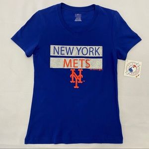 MLB New York NY Mets Blue Sparkle V-neck T-Shirt